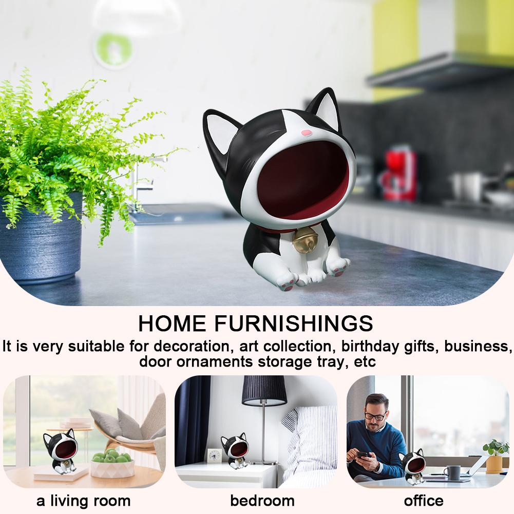Resin Lucky Cat Statue Sculpture Table Decoration Fortune Cat Miniature Figurine Storage Box Modern Living Room Desk Home Decor