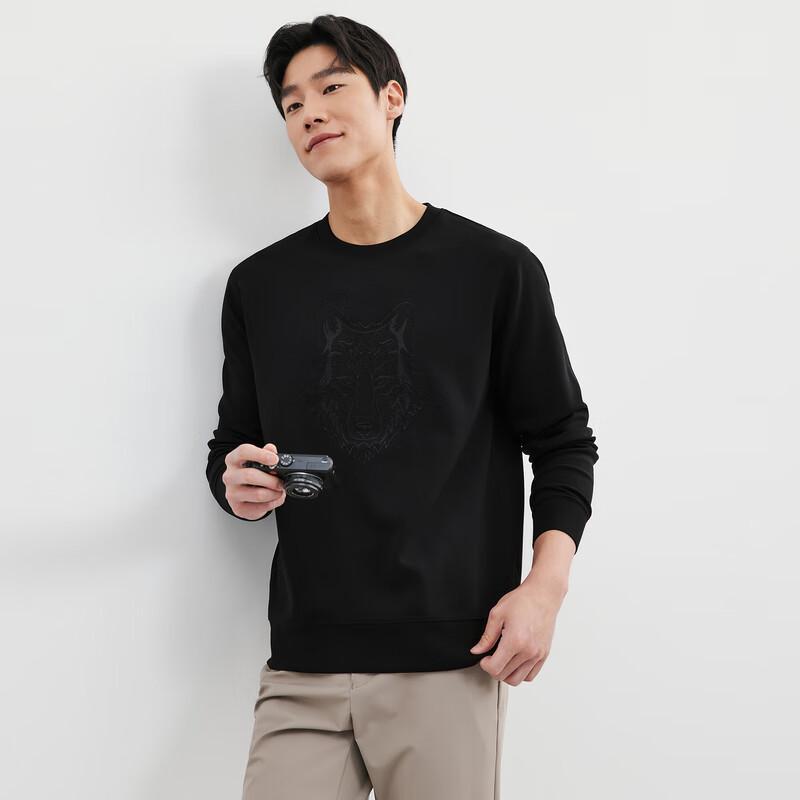 Septwolves Men's Embroidered Wolf Head Round Neck Sweatshirt