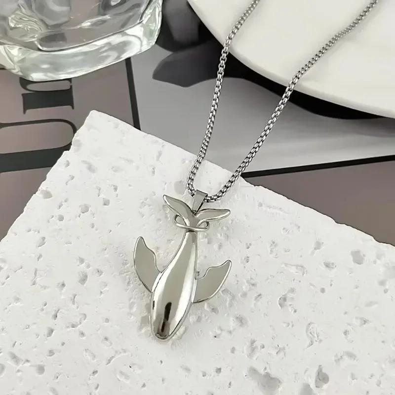 Creative Design Animals Shape Whale Necklace Fashion Alloy Pendant Necklace Exquisite Small Whale Cold Wind Long Chain Unisex