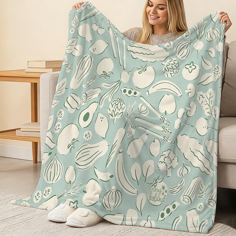Thick Warm Flannel Blanket Vegetable Themed, Soft & Skin-Friendly, Cozy for Home, Couch, Guest Room, Ideal for Christmas & Halloween