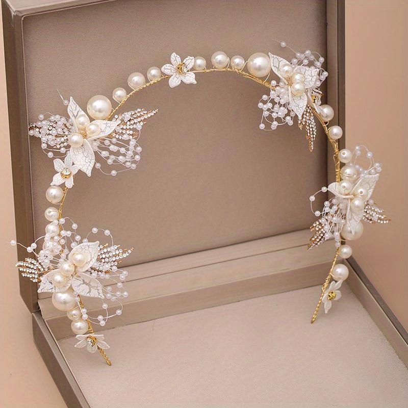 Lucky Green Flower Handmade Headband Elegant Pearl Braided Headband Bridal Wedding Party Dress Accessories  Princess Tiara