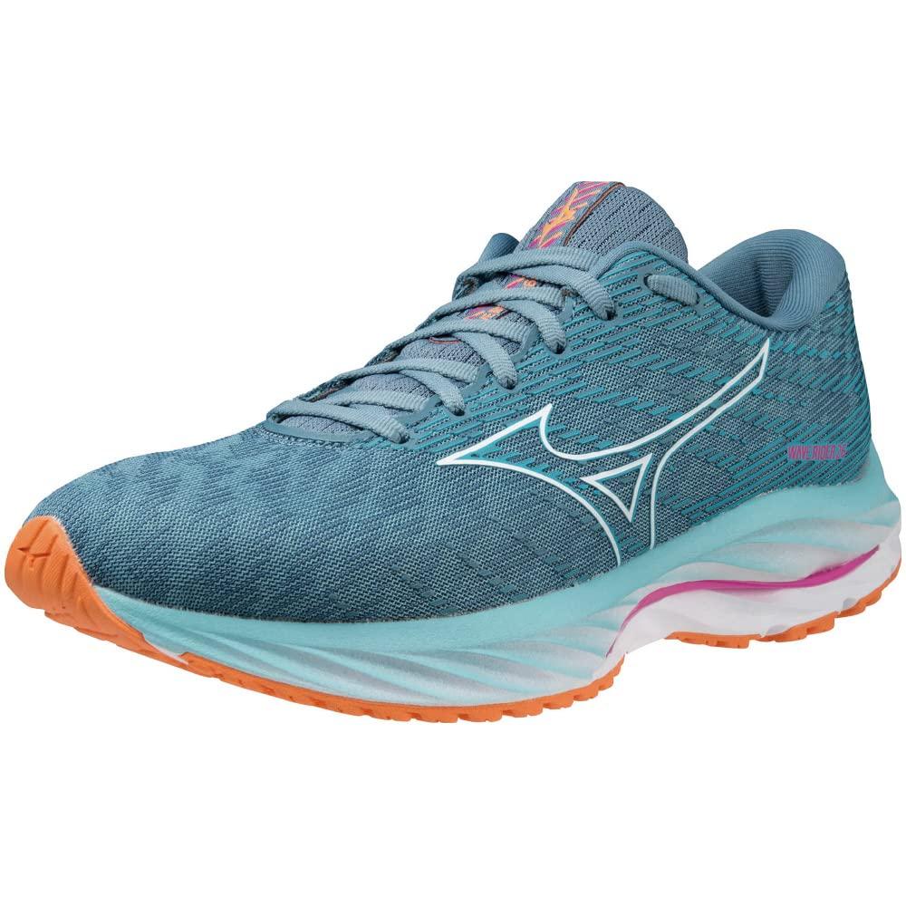 Mizuno Wave Rider 26 Running Shoes, Women's, Lightweight, Resilient, for Jogging, Marathons, Training, and Sports, Blue/White/Orange, Size 25.0 cm, 2E