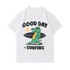 Men's 100% Cotton Crew Neck Short Sleeve T-Shirt, Funny Good Day For Surfing Cartoon Crocodile Printed Casual Lightweight Tee for Daily Summer Wear