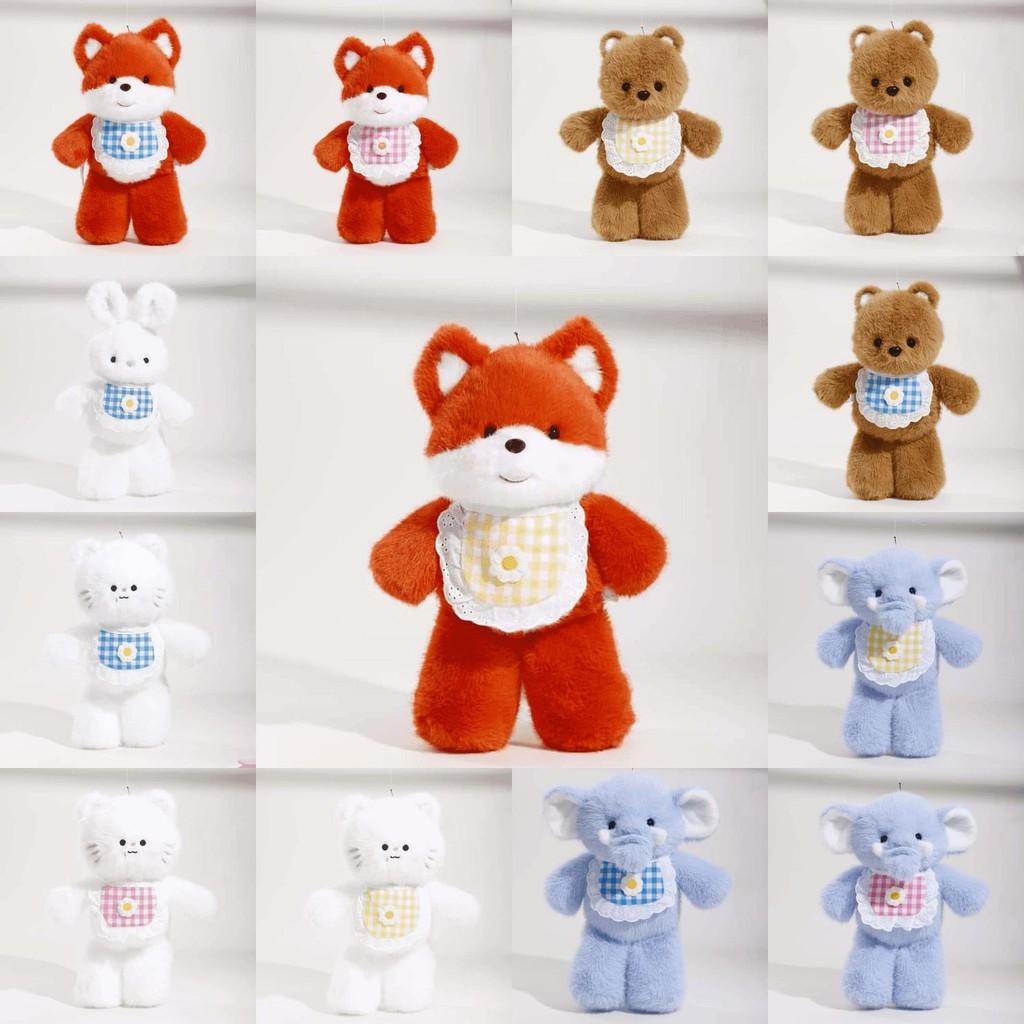 Bear Elephant Bib Rabbit Fox Plush Toy Stuffed Animal Doll Bedroom Decoration