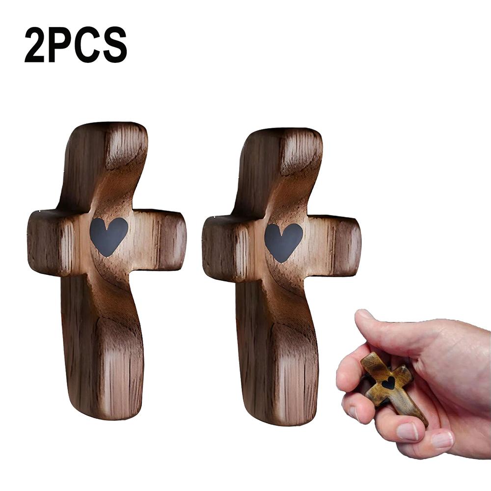 [Handheld Cross with Heart Cutout] Wooden Pocket Cross with Heart Cutout, Stress Relief Handheld Cross, Encouragement Gift for Comfort and Hope