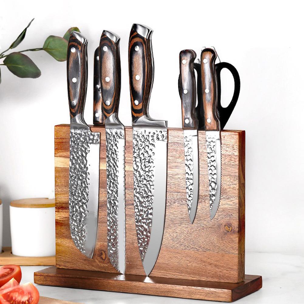 Magnetic Wooden Knife Holder Universal Knife Stand Knife Set Holder Stand for Kitchen Counter Multifunctional Storage