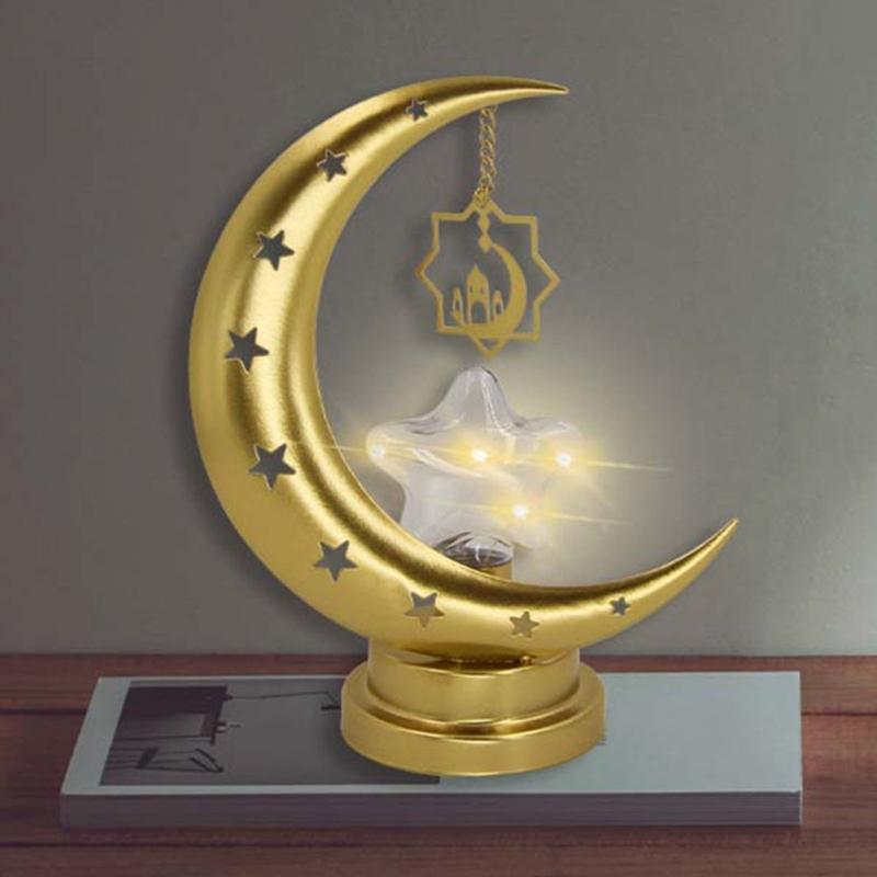 LED Hollowed Moon Star Nightlight Table Lamp Ornament for Eid Mubarak Ramadans Muslims Festivals Party Decoration Gift