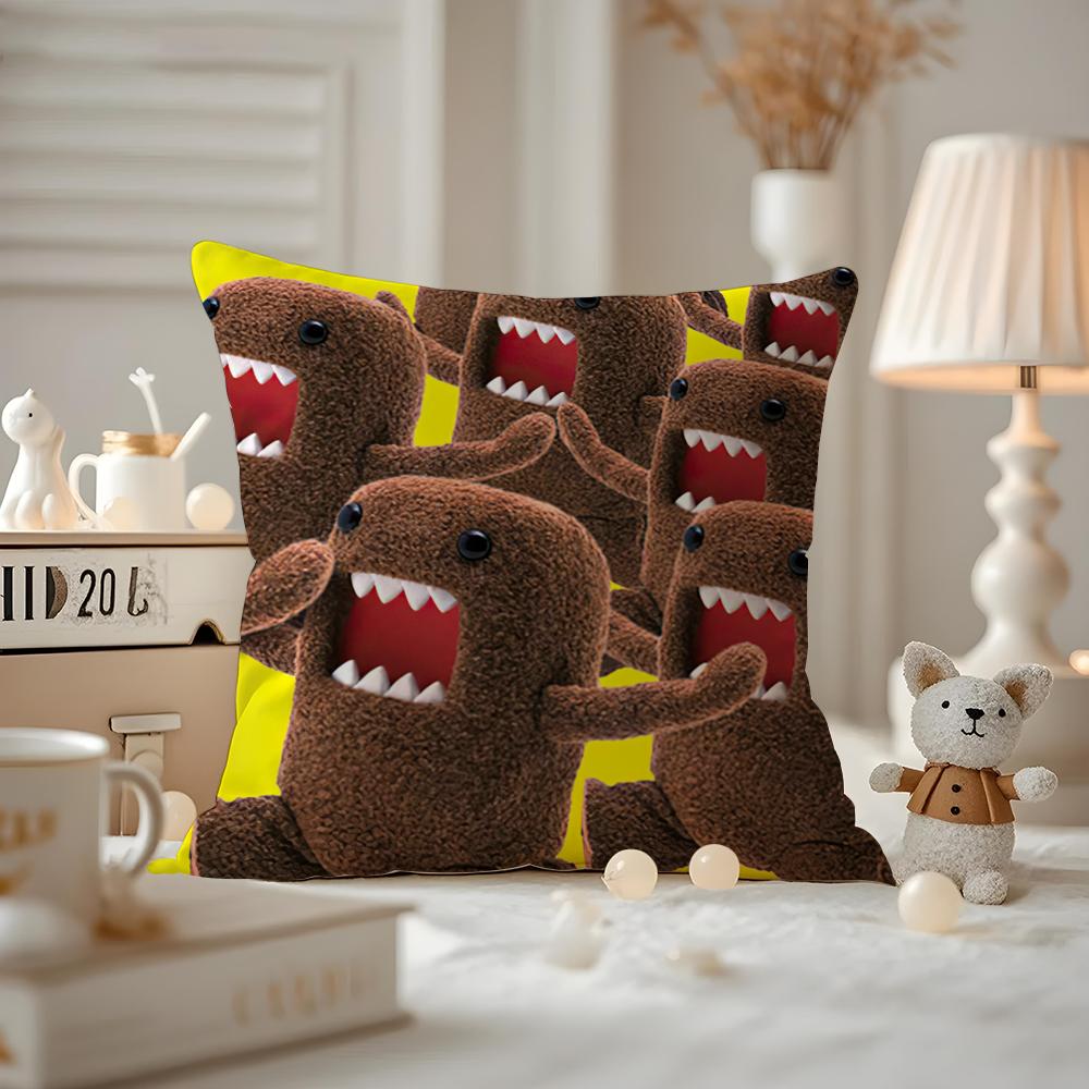 Cute Domo-kun Cushion Cover Anti-dustmite Pillowcase Invisible Zipper Silky Short Plush Sofa Cushion Cover