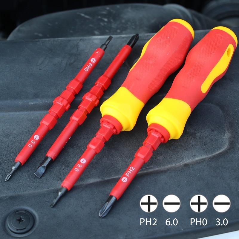 Mehrzweckschraubendreher 3 in 1 Isolierter Schraubendreher PH0 PH2 Elektriker Schlitz Kreuzschraubendreher Bit Werkzeuge Autowerkzeugsatz