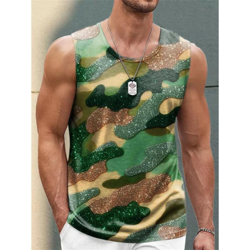 

Retro Camouflage Graphic Men s Tank Tops Summer Fashion Streetwear 3D Printed Round Neck Vest Loose Breathable Daily Tops S