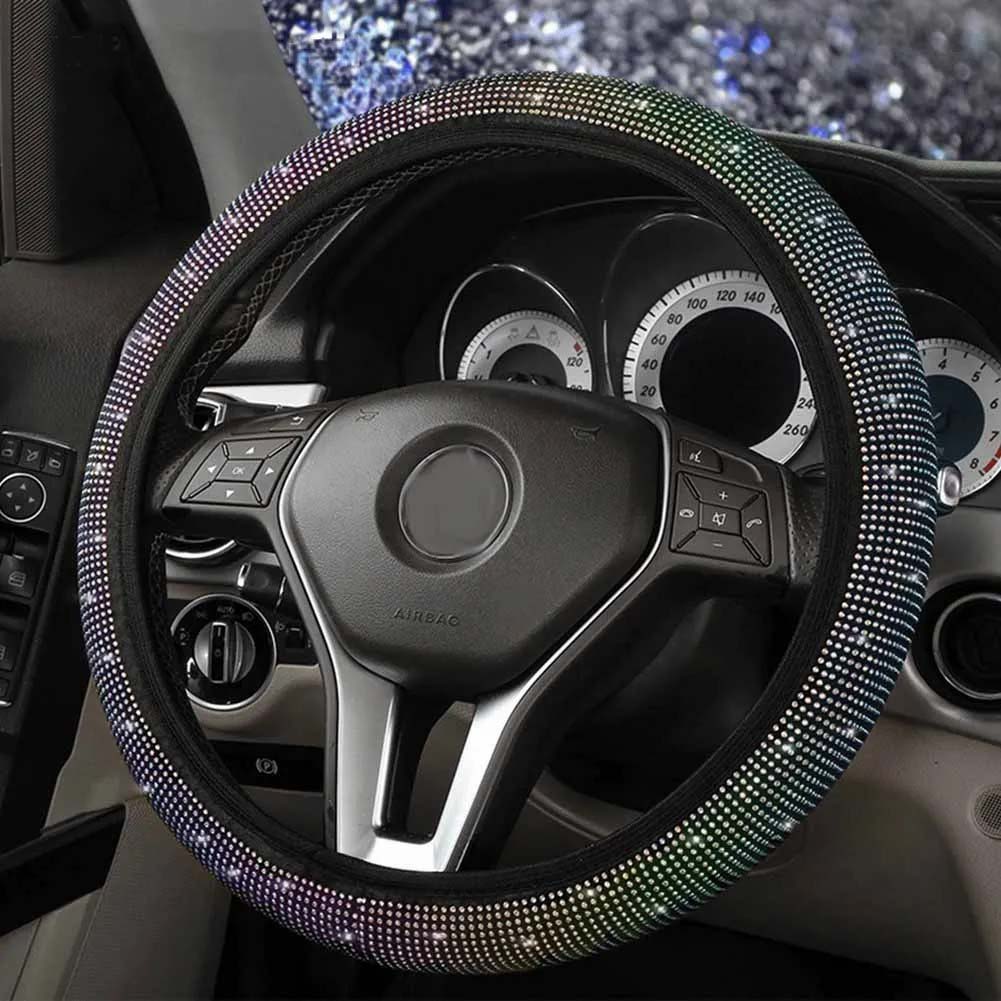 Coprivolante per auto con strass con protezione per volante Suv per auto scintillante in cristallo di diamante adatto per veicoli da 14,5-15 pollici
