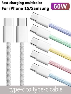 Color USB C To Type C 60W PD Fast Charging Cable For Apple iPhone 15 Huawei Xiaomi Samsung Weaving Charger Accessories Wire