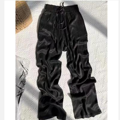 Women's Acetic Acid Ice Silk  Pants Summer Thin Satin Casual Pants Wide Leg High Waisted Straight Leg Pants Long Trouser