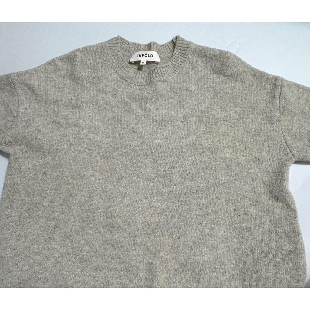 Used 〇ENFLD Knit dress, thick, tight, crew neck, long sleeves, wool x cashmere, maxi length, calf length, both side slits, gray, gray, 36 sizes,