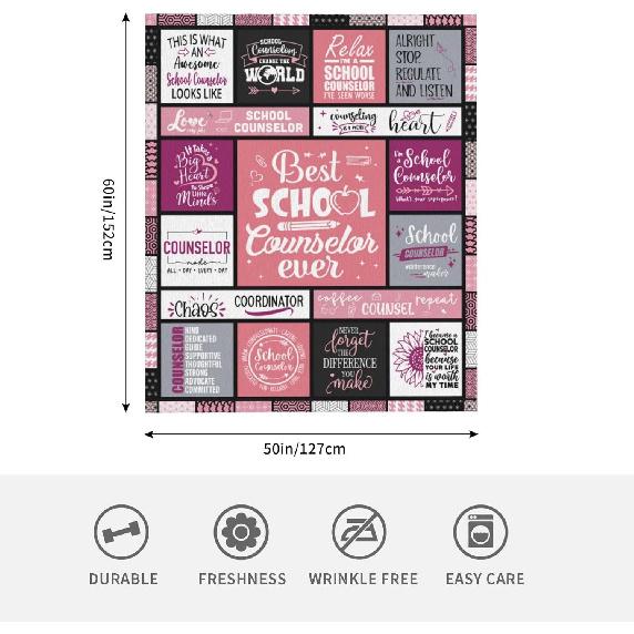 School Counselor Gifts for Women Blanket 60"X50", School Counselor Appreciation Gifts, Guidance Counselor Gifts for Women, Elementary/Middle/High