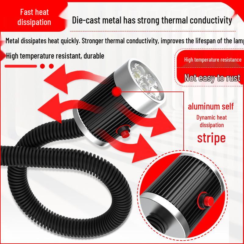 Nine Machine Tool Gooseneck Magnetic Work Light - 3W/6W/9W, 24V/220V, Strong Magnetic Base, Long Arm