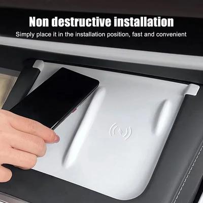 For Tesla Model 3/Y Wireless Charging Silicone Pad Carbon Fibre Central Control Non-Slip Charger Protector Mat Car Accessories