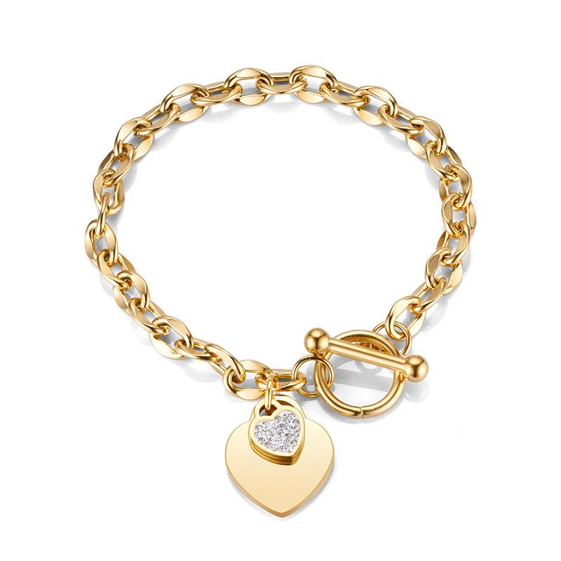 1pc Stainless Steel Bracelet With Heart Pendant, Double Heart OT Buckle Couple Bracelet Unisex