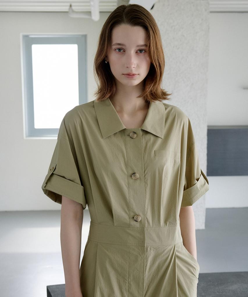 Ollibeudeollibeu Turn-Up Sleeve Shirt-Style Pintuck Dress Ow6Mo5410