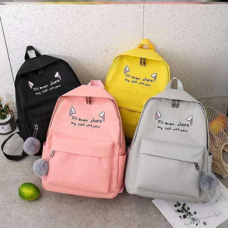 4-teiliger Studenten-Rucksack, modischer Trend, vierteiliges Set, einfarbiger Rucksack, große Kapazität, Canvas, verschleißfest, atmungsaktiv, Damen-Rucksack, Reisetasche