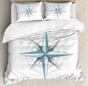 Compass Duvet Cover SetHand Drawn Windrose Floral Arrangement Design Compass Boating Theme PrintBedding Set DecorFull Size