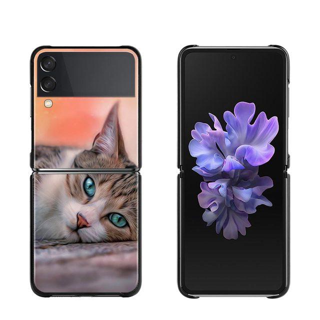 Cute Cat Kitten Phone Protective Case For Samsung Galaxy Z Flip3 5g Back Cases For Samsung Z Flip Capa Black Shell Fundas
