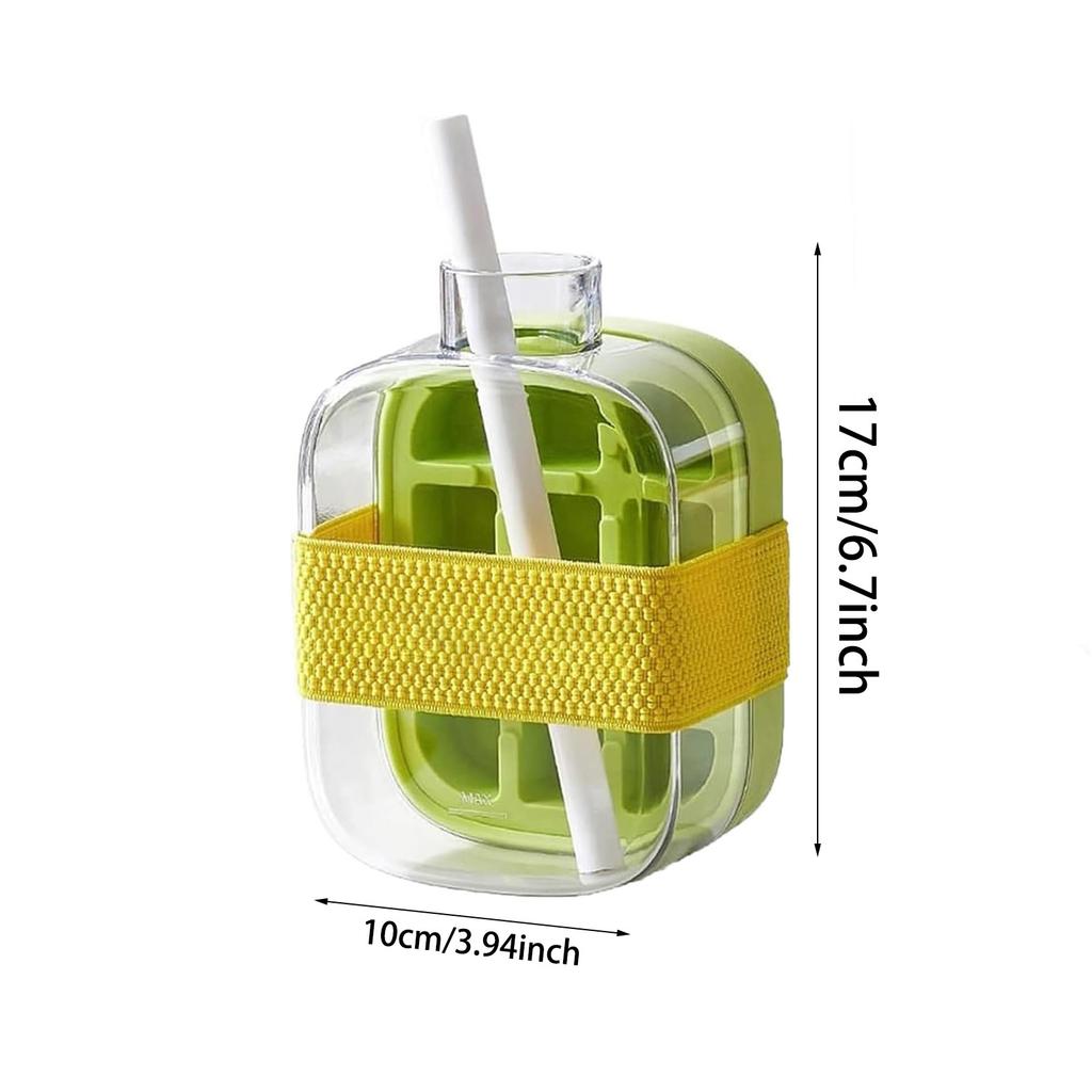 Ice Cube Mold Tray Water Bottle With Straps And Straw Silicone Ice Making Water Bottle Summer Cold Drink Bottle
