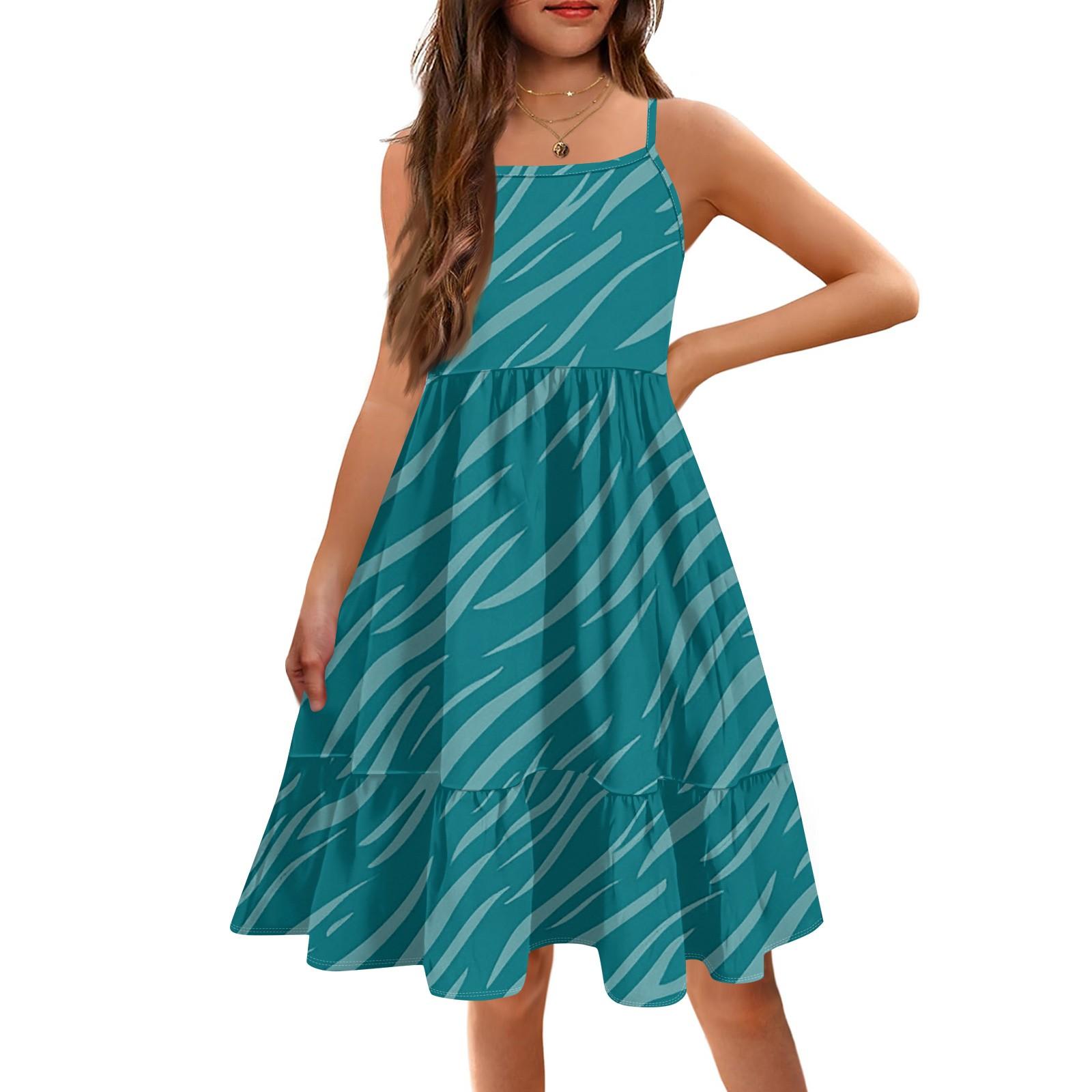 

Літні діти співчуття дівчата друковані безрукавки милі квіткові принцеси дозвілля сукні 110 темно-зелений колір