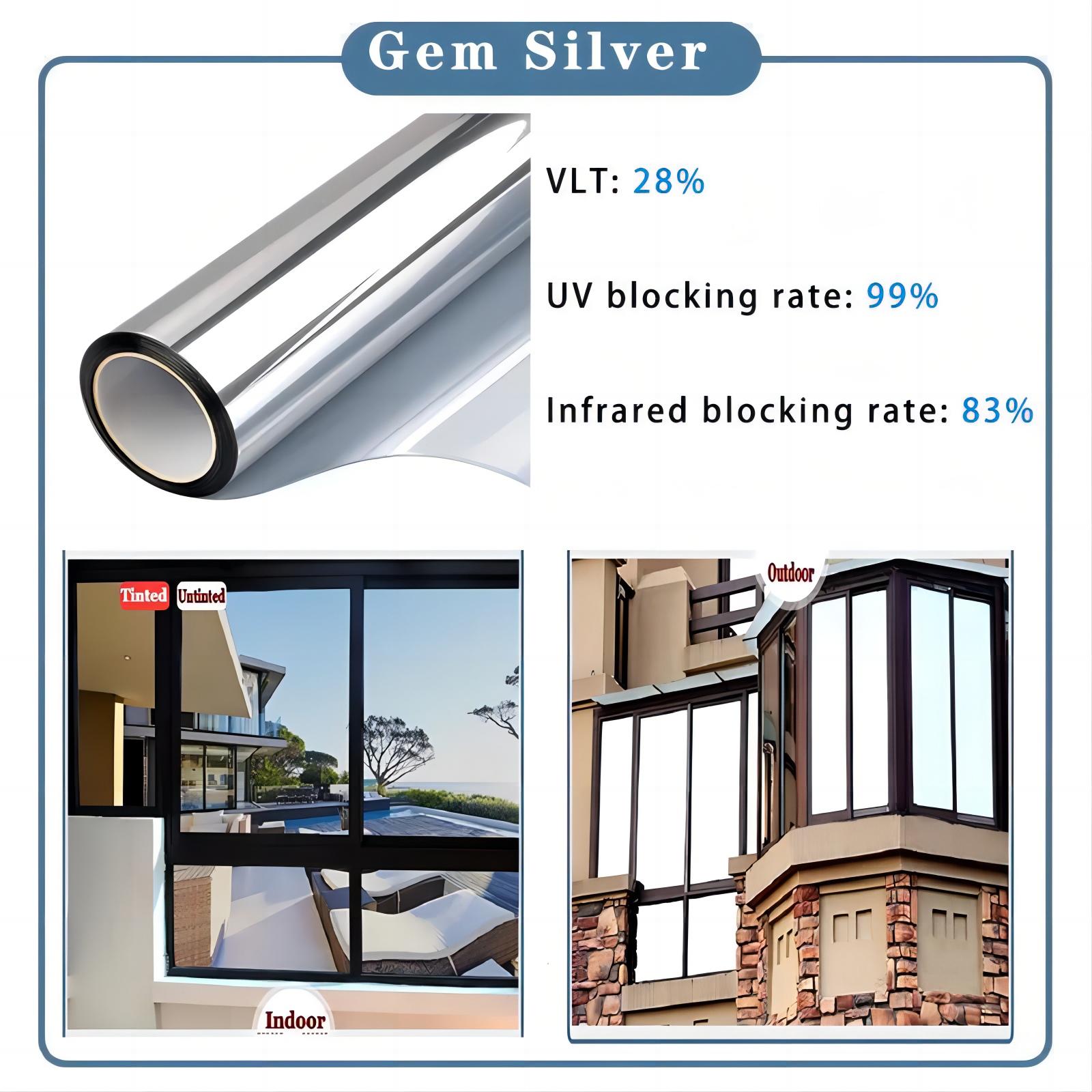 

50 x 100cm Window Privacy Film Office Home Balcony One Way UV Blocking Static Cling Glass Film Silver