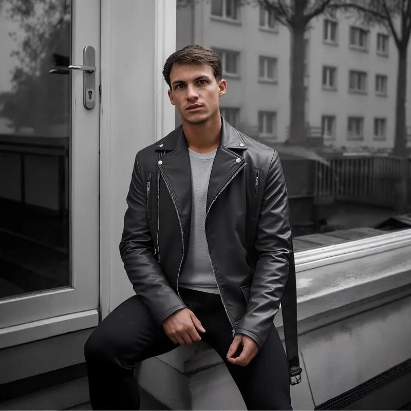 European and American slim-fit men's leather jacket casual locomotive jacket locomotive jacket American retro PU leather jacket