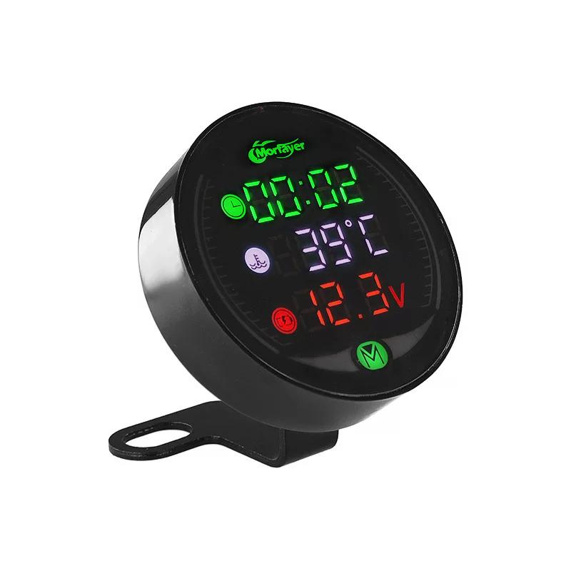 

9-24V Waterproof 5-In-1 Motorcycle Led Night Vission Multi-function Voltmeter For Volatge Timer Temperature Usb Charger
