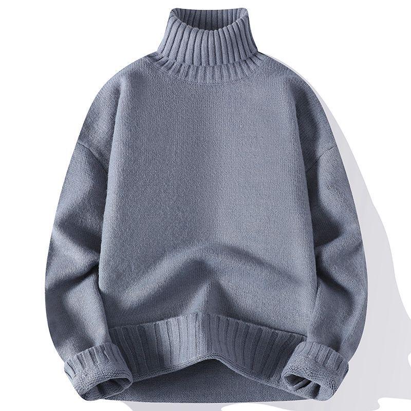 Men's High Neck Solid Color Sweater - Thick, Trendy, and Versatile Knitwear