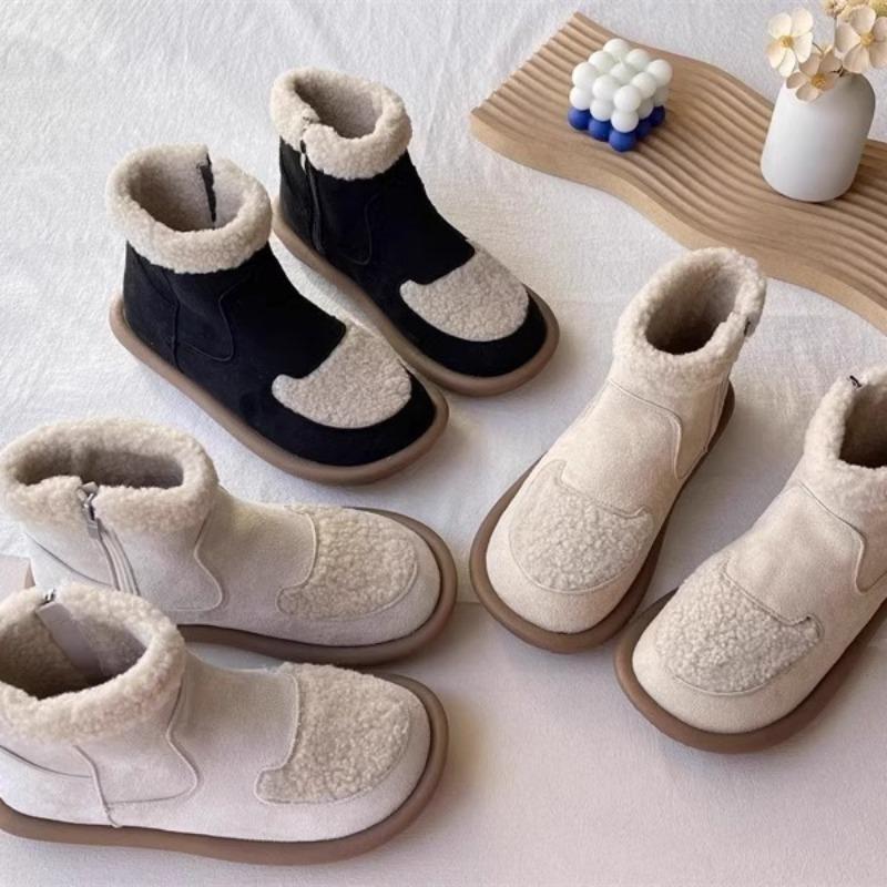 Ploché zimní sněhule ke kotníku s kulatou špičkou, dámská obuv 2025, módní ohrnutý okraj, jednoduchý nízký podpatek, dámské boty Botas