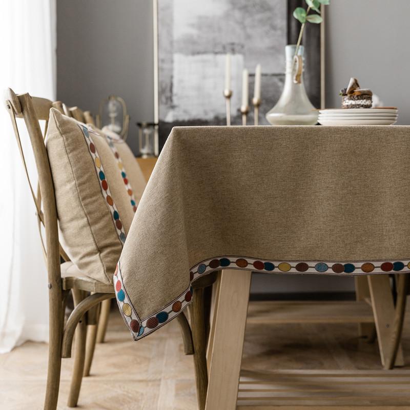 Nordic Solid Color Fabric Thickened Spinning Cotton And Linen Embroidered Tablecloth Rectangular Coffee Table Light Luxury High-End Tablecloth