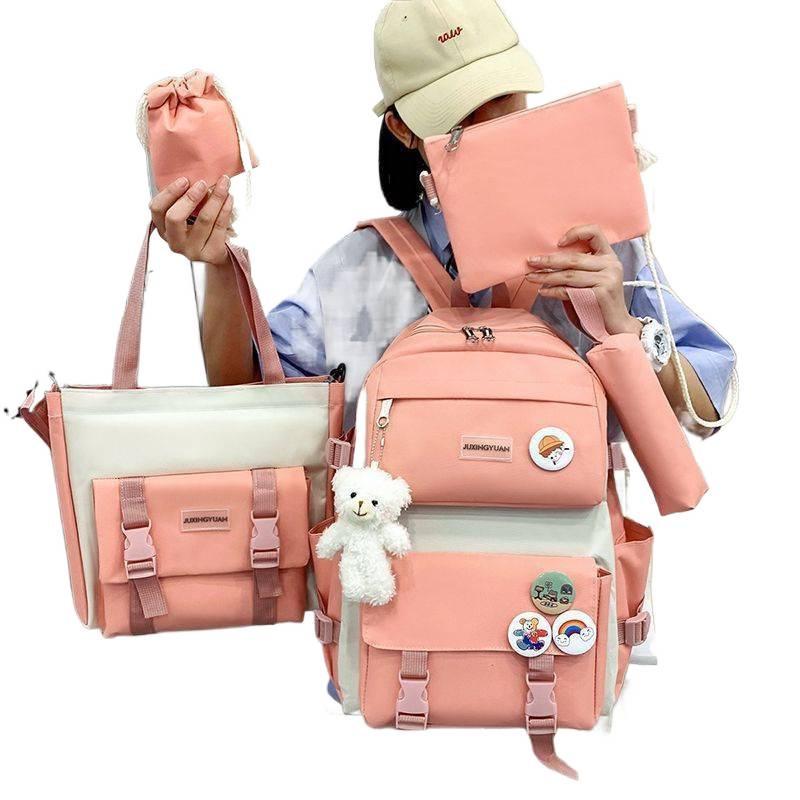 Stylish Korean Style Backpack Set for School: Large Capacity Fashion Shoulder Bag for Girls