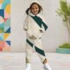 Girls Abstract Printed Hooded Long Sleeve Kangaroo Pocket Top Cuffed Pants Two Piece Set