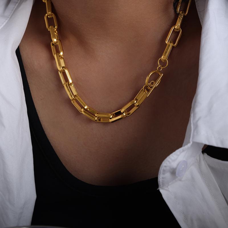 316L Stainless Steel Gold Color Geometric Chain Necklace Bracelets For Women Girl New  Non-fading Jewelry Set