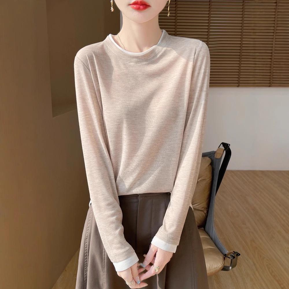 

2025 Spring Women s Color Block Knit Long Sleeve Top XL