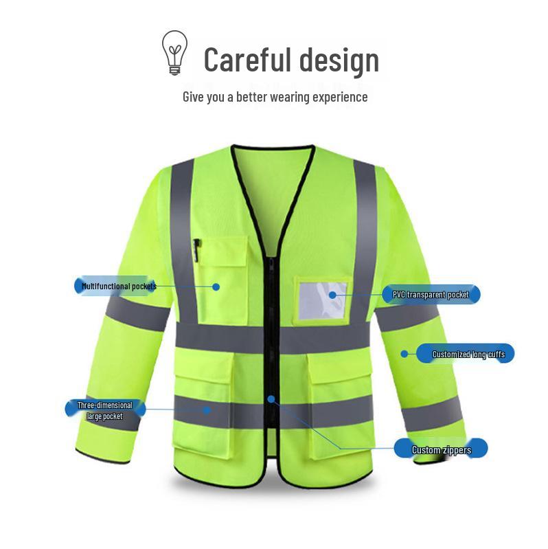 Reflexväst med lång ärm för byggarbete, vägarbete och fiske