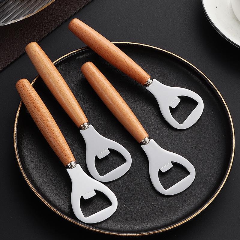 Kreativer Flaschenöffner aus Edelstahl und Holzgriff für Bier und Limonade