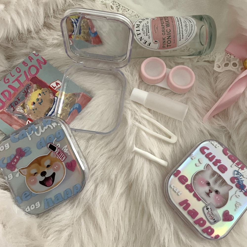 Süßes Kontaktlinsen-Set High-Definition Laserbedrucktes Kontaktlinsen-Etui Tragbare Linsen-Aufbewahrungsbox Auslaufsicher Für Schule Haustier