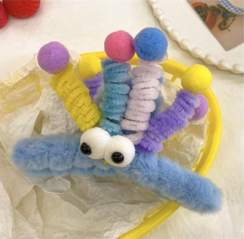 Mädchen Regenbogen Twist Stick Große Augen Plüsch Greifspange Hinterkopf Haiklammer Scheibe Haar Lustig Hässlich Süß Haarschmuck