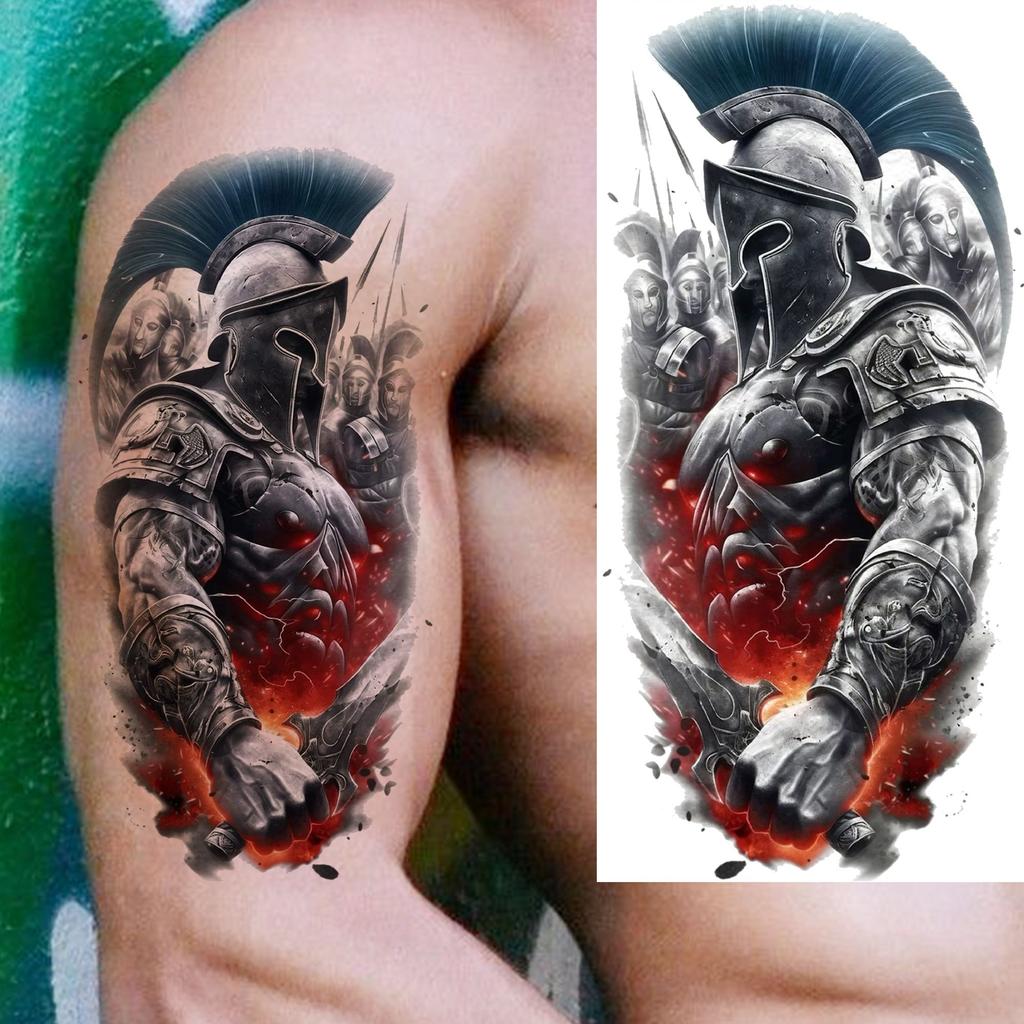 1 Blatt Krieger Spartaner Krieger Ritter Temporäre Tattoos Für Männer Erwachsene Wasserdicht Körperkunst Zeichnung Fake Tattoo Aufkleber Dekor
