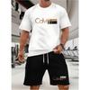 Set T-shirt e pantaloncini da uomo estate casual larghi e alla moda stampa lettera Calvin T-shirt a maniche corte con scollo rotondo comoda