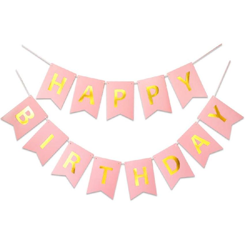 Roseo Pink Happy Birthday Banner Signs Golden Sparkle Funny Birthday Party Supplies for Girls Party Decorations Nursery Decorations 13 Pieces