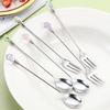 Diamond Spoon Fork Stainless Steel Long Stirring Spoon Exquisite  Teaspoon For Ice Cream Dessert Coffee Cocktail Mug
