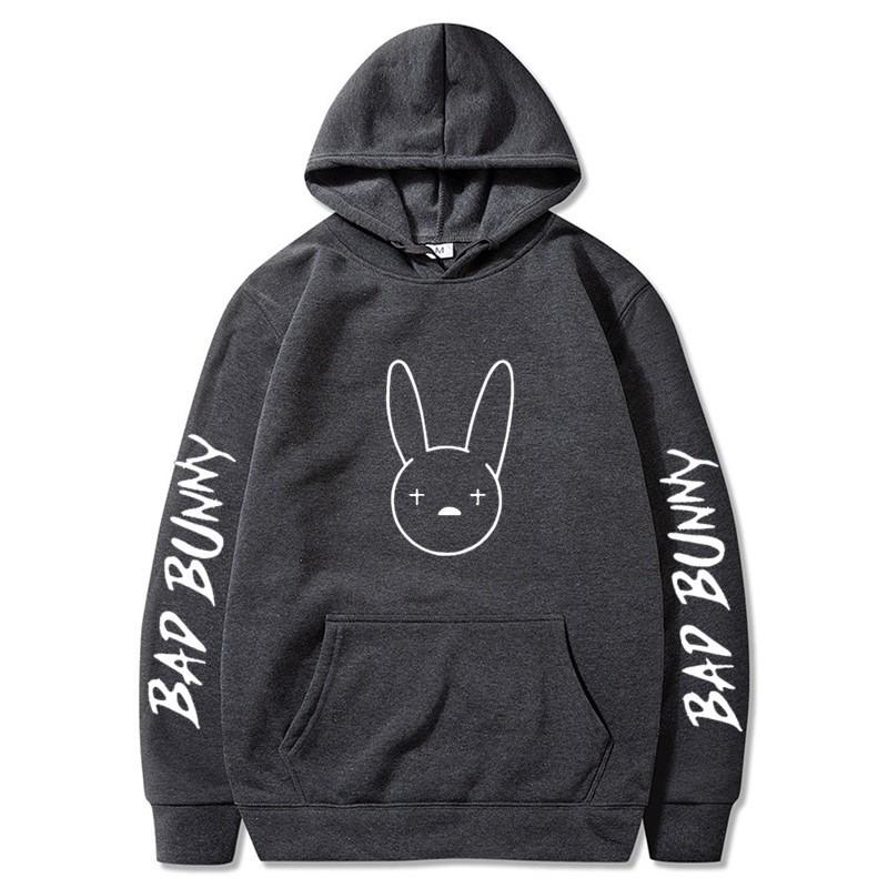 Bad Bunny Print Fleece Hoodie Unisex Casual Pullover Streetwear Customizable Sweatshirt