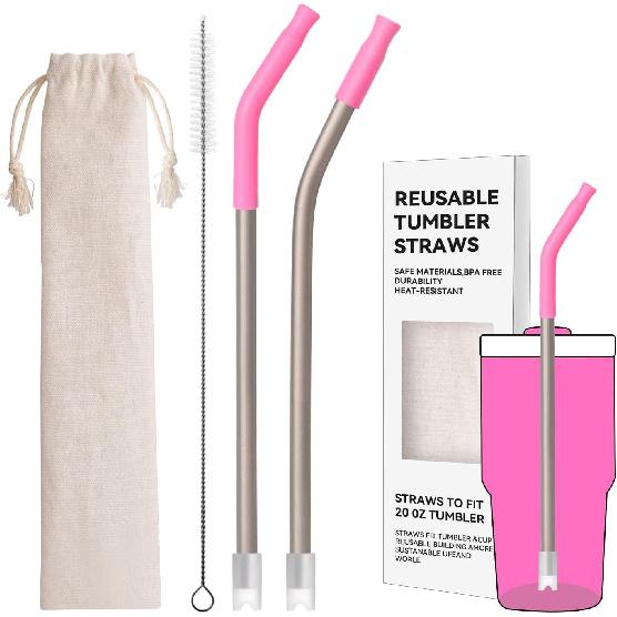 Heavy - Duty Titanium Straws 8.5" Reble for 20 Oz Tumblers | Metal Drinking Straws for All Kinds of Hot & Cold Drinks, Eco Conscious, BPA Free with