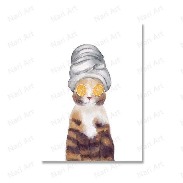 Interesting Cat In Bathroom Spa with Mask Printing and Poster Wall Art Animal Lover Canvas