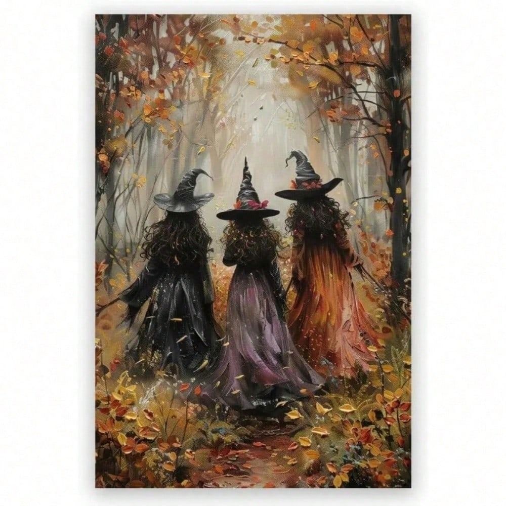 Vintage Gothic Horror Metal Wall Poster Three Witches in Forest